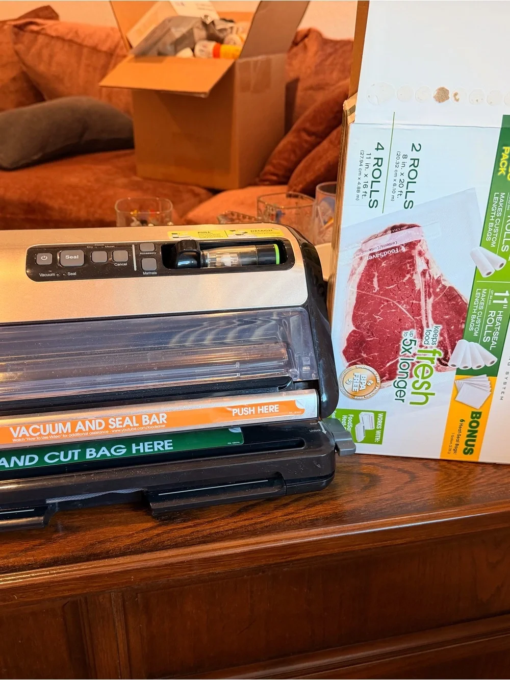 Vacuum Sealer Machine - Stainless Steel Finish - with 1/2 box of rolls